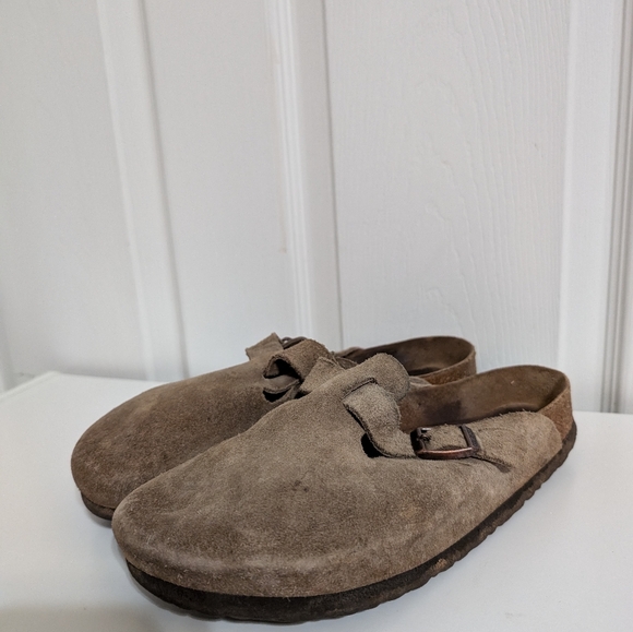 Birkenstock Boston Tan Beige Suede Slip On Clogs EU 40 US Women 9-9.5 Men 7-7.5 - Picture 1 of 8